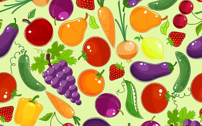 Pattern, carrot, onion, grapes, tomatoe, orange, purple, vegetable, pear, bean, green, red, fruit, texture, pepper, HD wallpaper