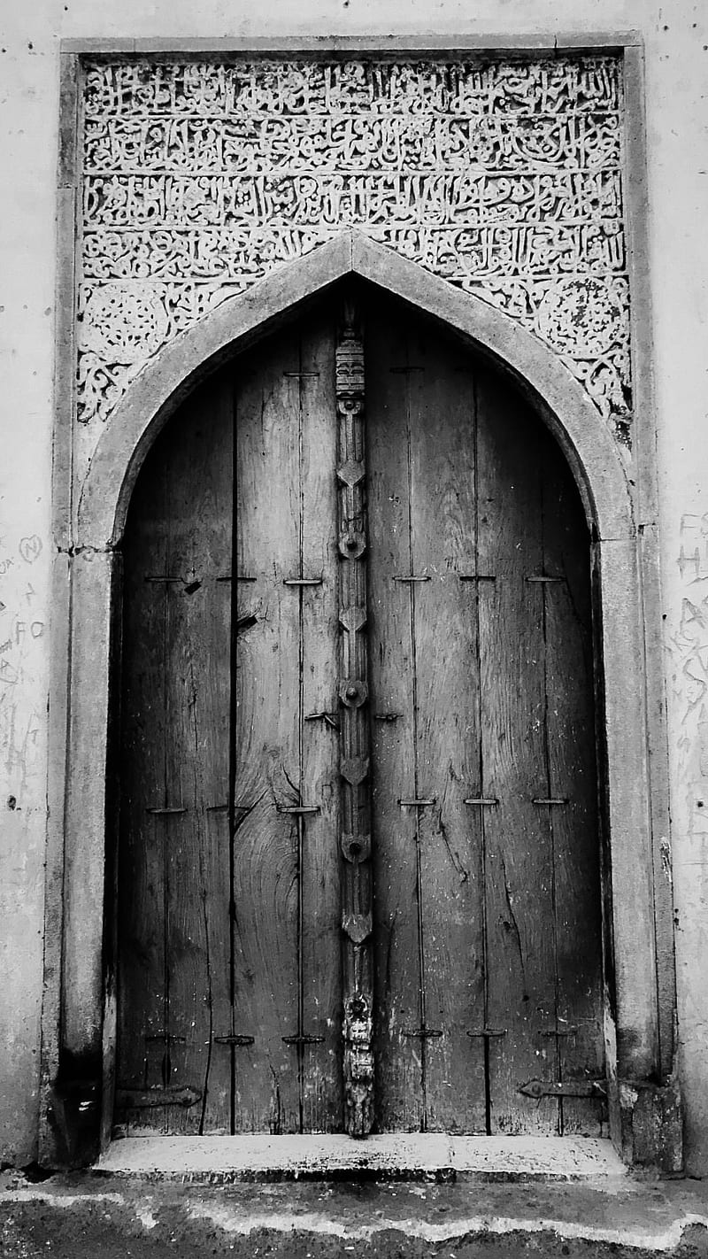 Door, black, white, ancient, art, cemetery, fort, castle, graphy, HD phone wallpaper