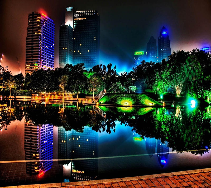 Neon light city, beautiful view, colours, neon lights, HD wallpaper