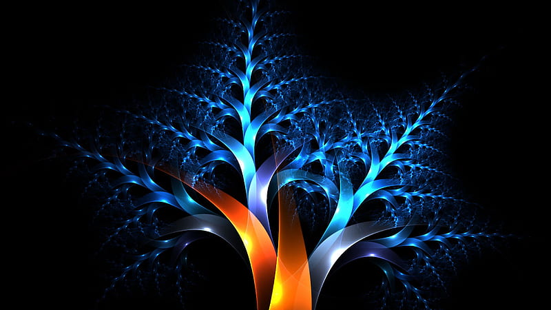 Blue Yellow Tree Fractal Lines Abstract, HD wallpaper