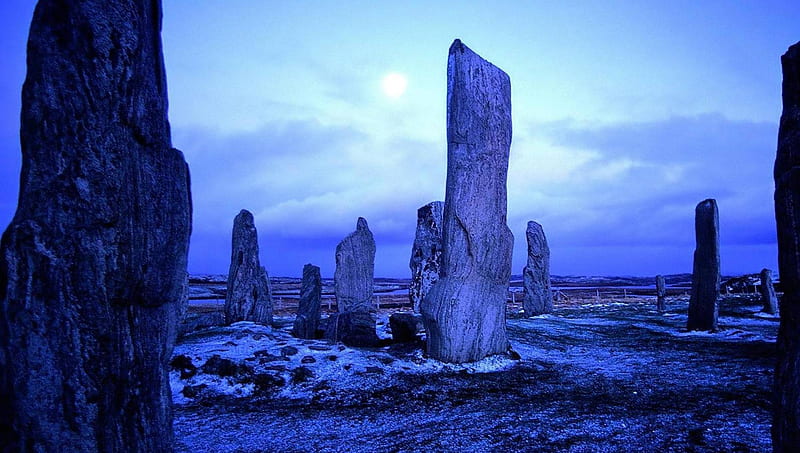callanish stones in scotland, stones, formation, ancient, blue, HD wallpaper