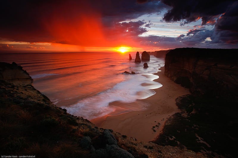 Sander-Koot_Great-Ocean-Road-Australia, wonderful, ocean, sky, clouds, beach, sunsets, nature, great, reflection, HD wallpaper
