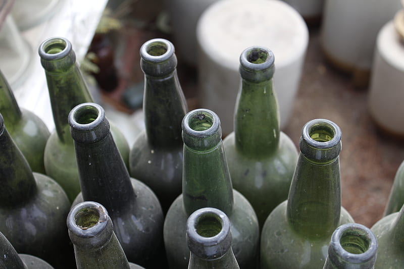 green glass bottles, HD wallpaper