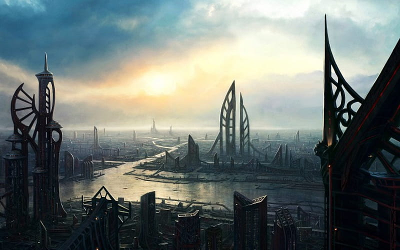 The Future is Cold, city, fantasy, spines, cold, HD wallpaper