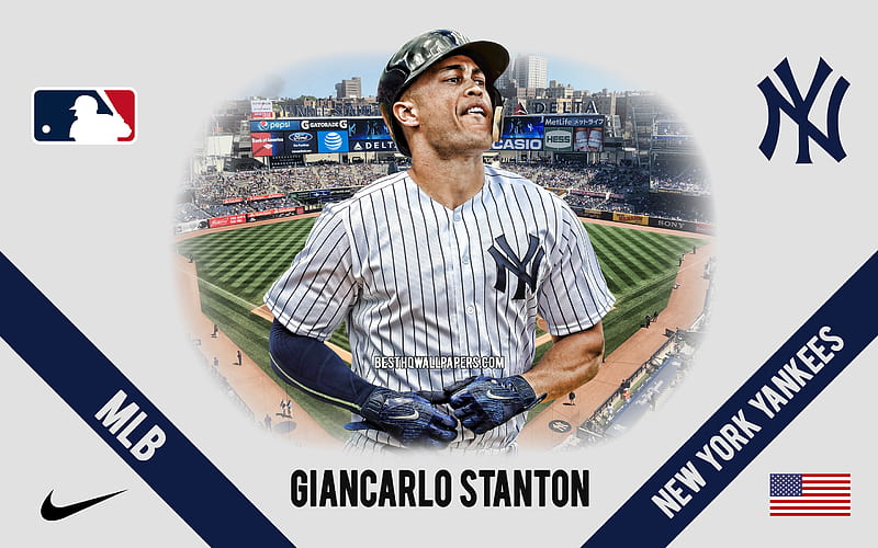Giancarlo Stanton, New York Yankees, American Baseball Player, MLB, portrait, USA, baseball, Yankee Stadium, New York Yankees logo, Major League Baseball, Giancarlo Cruz Michael Stanton, HD wallpaper