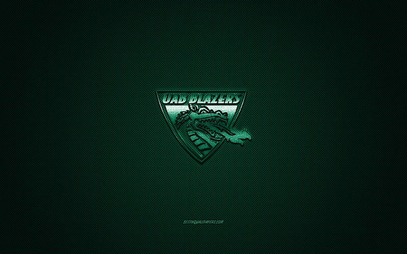 UAB Blazers logo, American football club, NCAA, green logo, green carbon  fiber background, HD wallpaper