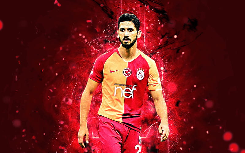 Emre Akbaba, midfielder, turkish footballers, Galatasaray FC, soccer, Turkish Super Lig, Akbaba, footaball, neon lights, HD wallpaper