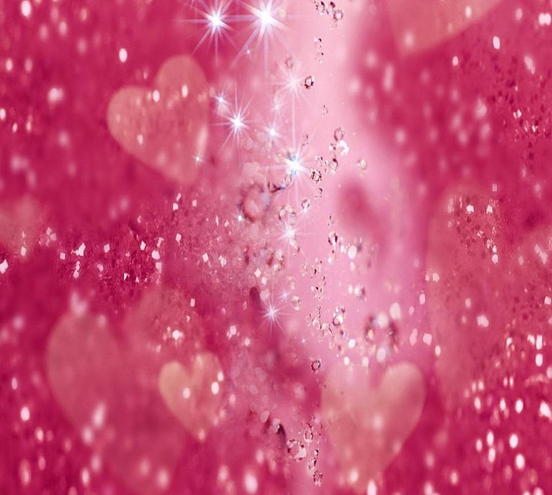 Pink Glitter Hearts, pretty, glow, lovely, glitter, shine, bonito, abstract, sweet, sparkle, cute, textures, love, white, pink, HD wallpaper