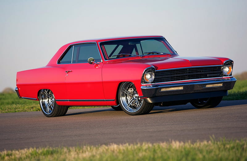 1967-Chevy-Nova, Classic, Red, Bowtie, Muscle, HD wallpaper