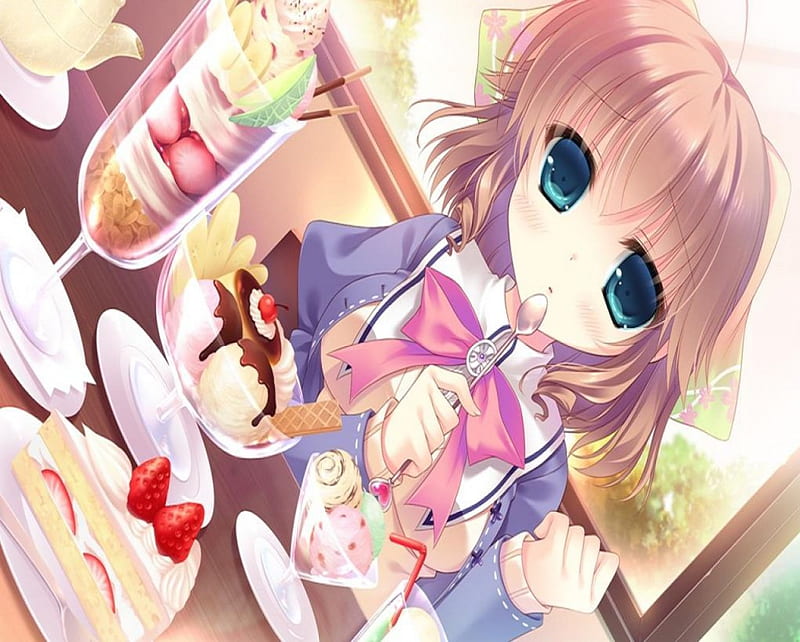 Nishizono Kanna, cute, girl, food, cg, game, HD wallpaper