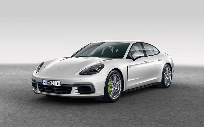 Porsche Panamera, 4 E-Hybrid, 2018, white Panamera, electric car, white Porsche, HD wallpaper