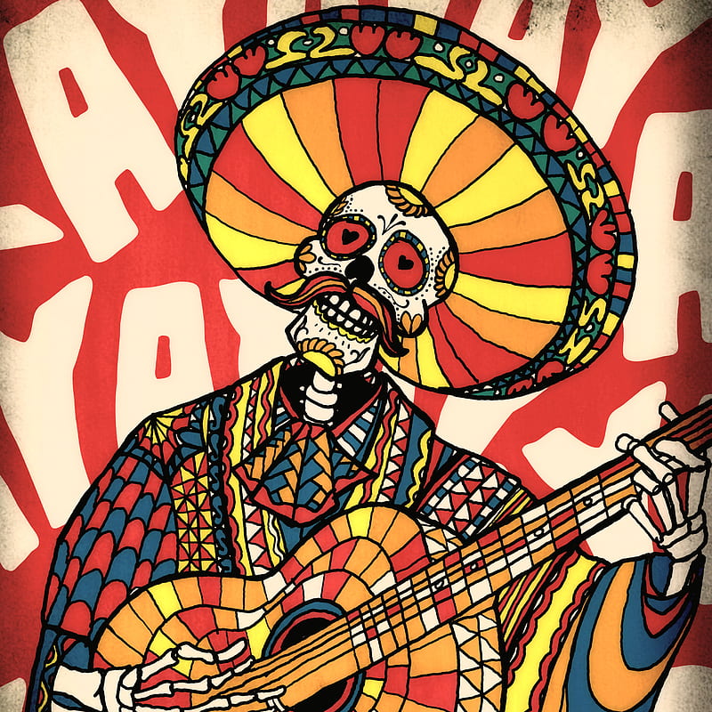 Mariachi Skull, Ali, art, funny, mariachi, mexican, music, skull, sugar skull, HD phone wallpaper