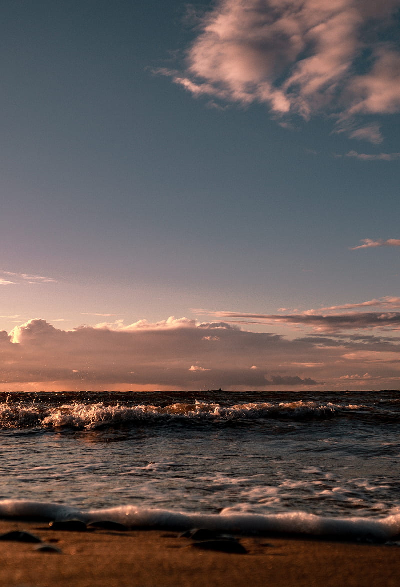 horizon, sea, waves, coast, sky, HD phone wallpaper