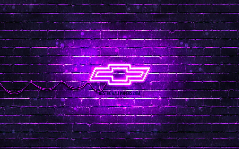 Chevrolet violet logo violet brickwall, Chevrolet logo, cars brands, Chevrolet neon logo, Chevrolet, HD wallpaper