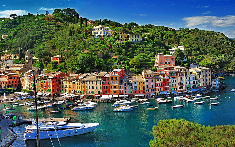 Sorrento, summer, sea, Yachts, boats, Italy, Campania, Tyrrhenian Sea, Mediterranean Sea, coast, HD wallpaper