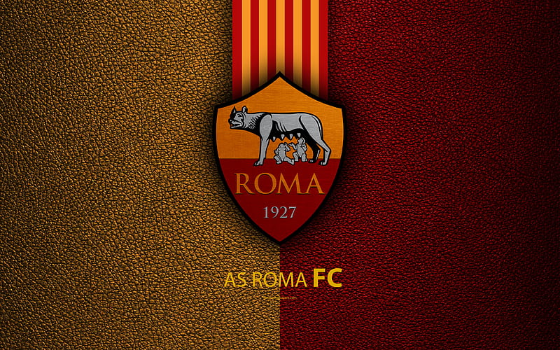 Roma FC Italian football club, Serie A, emblem, logo, leather texture,  Rome, HD wallpaper