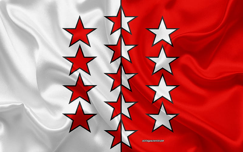 Flag of Valais swiss canton, silk flag, silk texture, Canton of Valais, Switzerland, symbols, Valais flag, Europe, HD wallpaper