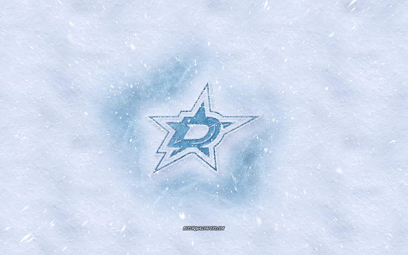 Dallas Stars logo, American hockey club, winter concepts, NHL, Dallas Stars ice logo, snow texture, Dallas, Texas, USA, snow background, Dallas Stars, hockey, HD wallpaper