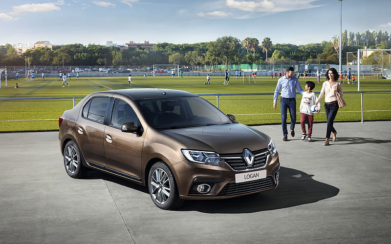  Renault Logan, sedán marrón, exterior, nuevo Logan marrón, autos franceses, Renault, Fondo de pantalla HD