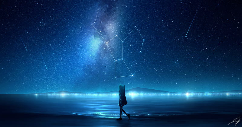 girl falling from night sky