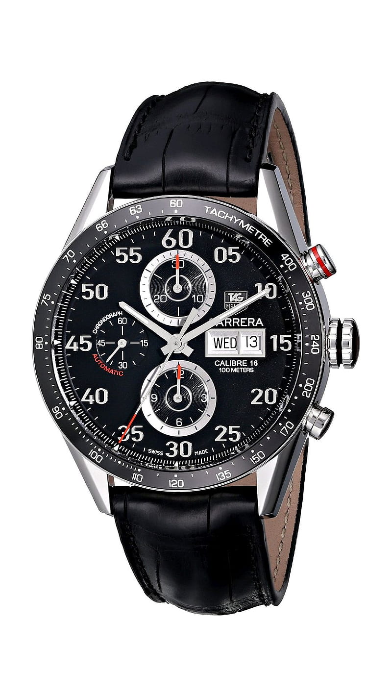Tag Heuer, black, carrera, chronograph, day-date, leather, HD phone wallpaper