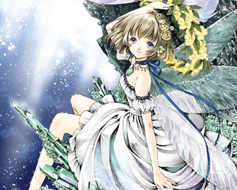 ~❀ADORE❀~, pretty, space, adorable, magic, wing, women, sweet, floral, pixie, fantasy, butterfly, love, anime, royalty, flowers, beauty, anime girl, gems, jewel, purple eyes, star, wings, lovely, gown, amour, sexy, jewelry, short hair, cute, maiden, dress, divine, adore, bonito, sublime, woman, blossom, gemstone, hot, gorgeous, female, exquisite, brown hair, kawaii, girl, flower, precious, magical, petals, lady, angelic, HD wallpaper