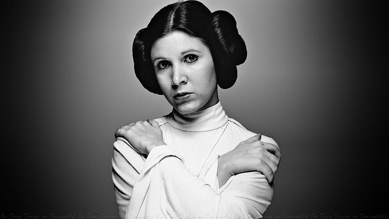 Carrie Fisher Princess Leia XVI, princess leia, celebrities, actrice, people, carrie fisher, black and white, HD wallpaper