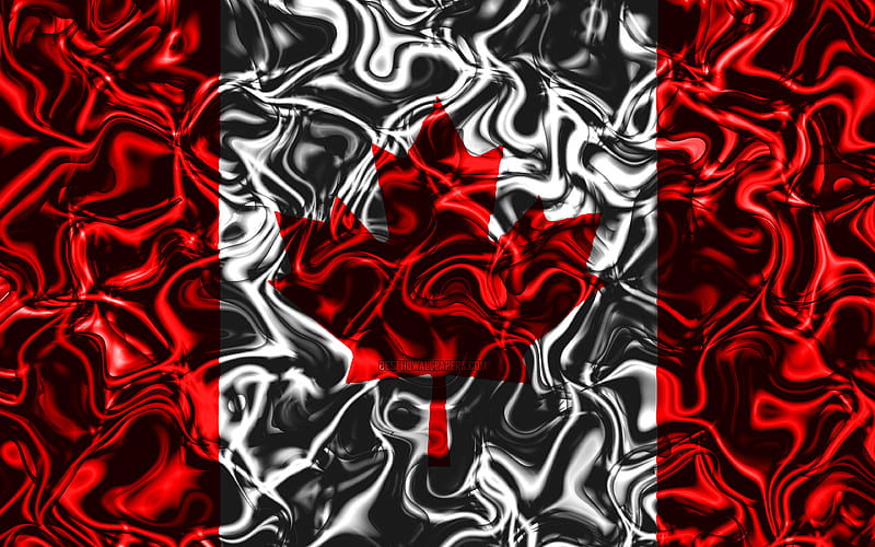 Flag of Canada, abstract smoke, North America, national symbols, Canadian flag, 3D art, Canada 3D flag, creative, North American countries, Canada, HD wallpaper