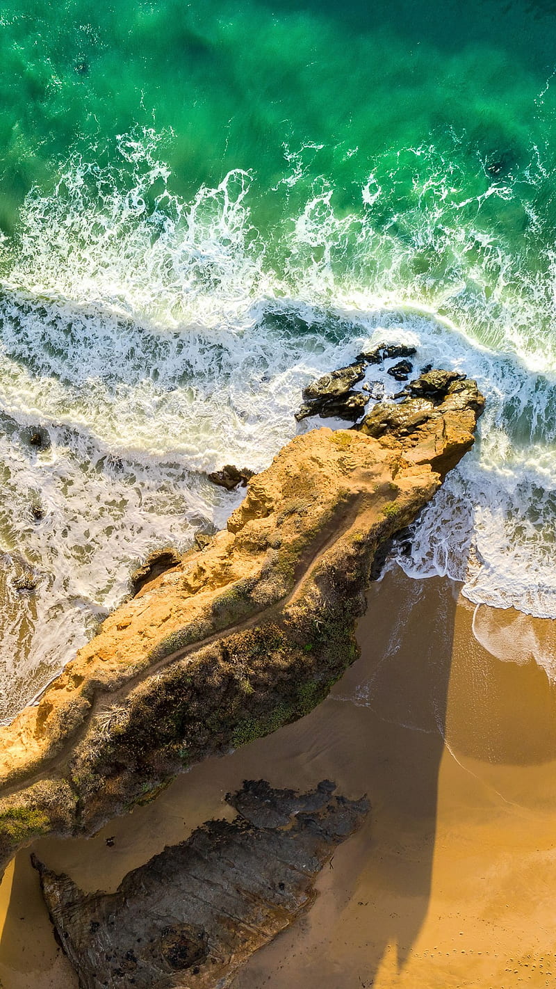 Beach Rocks Drone , beach rocks, beach, nature, HD phone wallpaper