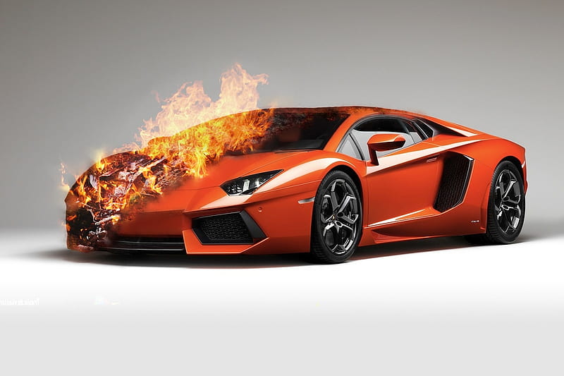 LAMBORGHINI ON FIRE, fire, lamborghini, orange, car, HD wallpaper | Peakpx