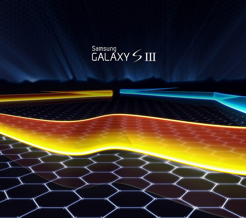 Galaxy S III, abstract, black, blue, galaxy s3, logo, pattern, samsung, yellow, HD wallpaper