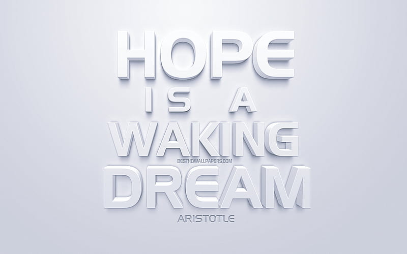 Hope is a waking dream, Aristotle quotes, white 3d art, quotes about hope, white background, HD wallpaper