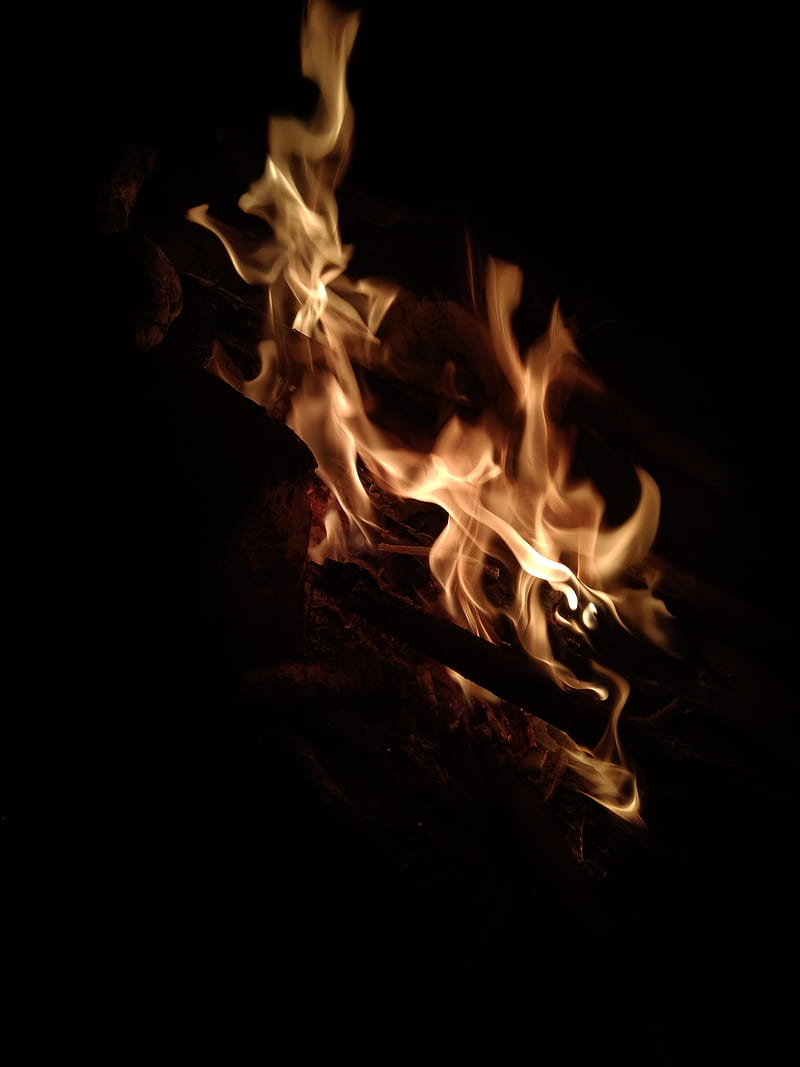 fire, flame, bonfire, dark, burn, HD phone wallpaper