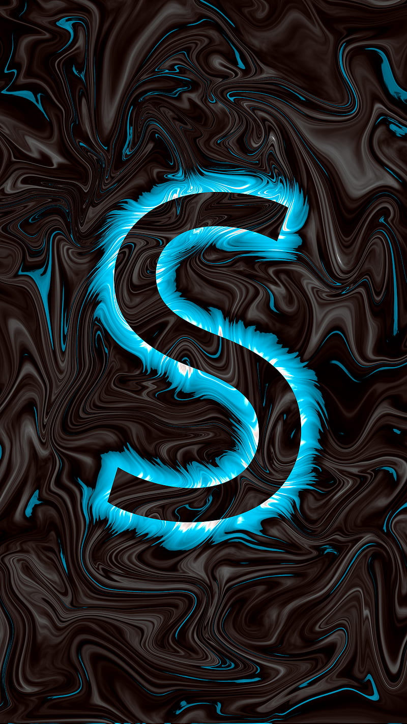 Letter S blue liquid, Letter, abstract, blue, glow, letter S, HD phone wallpaper