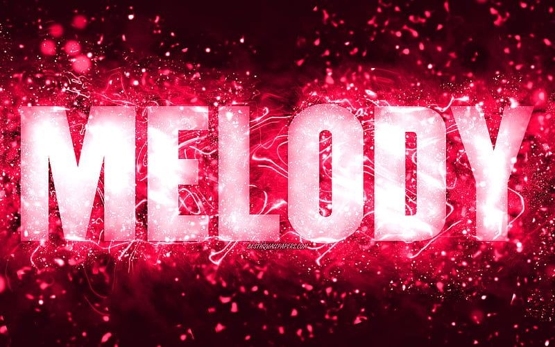 Happy Birtay Melody pink neon lights, Melody name, creative, Melody Happy Birtay, Melody Birtay, popular american female names, with Melody name, Melody, HD wallpaper