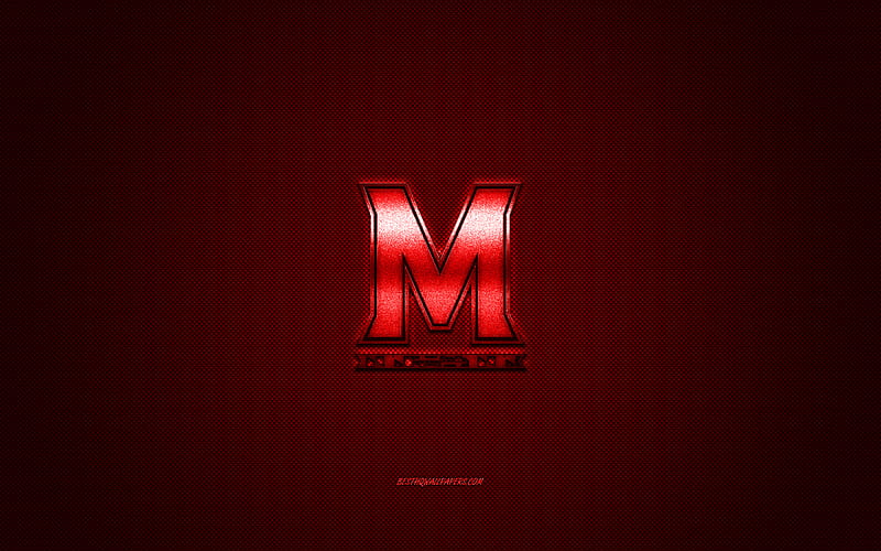 Maryland Terrapins logo, American football club, NCAA, red logo, red carbon fiber background, American football, College Park, Maryland, USA, Maryland Terrapins, HD wallpaper