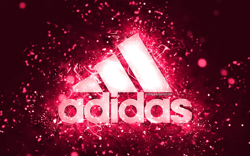 Adidas pink logo pink neon lights, creative, pink abstract background, Adidas logo, brands, Adidas, HD wallpaper