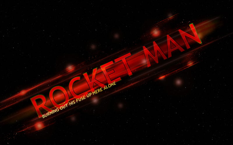 Rocket Man, rocket, text, fly, motion, space, man, lyrics, HD wallpaper
