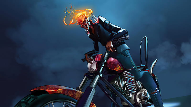 Ghost Rider With Bike, ghost-rider, superheroes, artist, artwork, digital-art, HD wallpaper