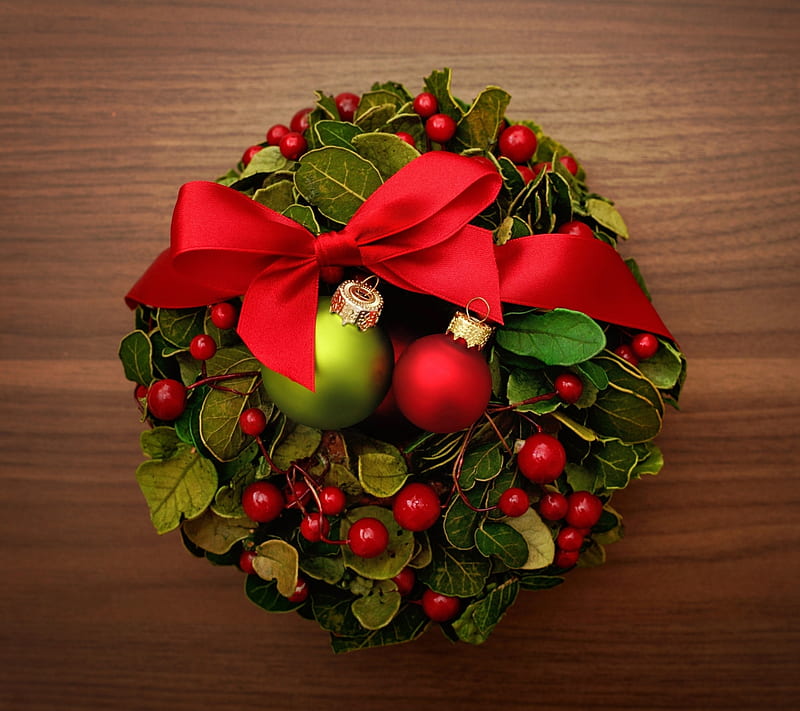 Christmas wreath, baubles, HD wallpaper