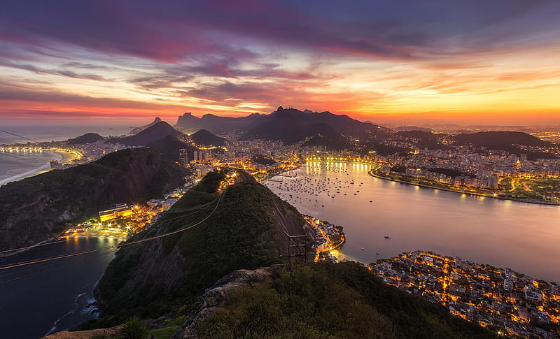 Rio De Janeiro Brazil Cityscape Evening Sunset, world, graphy, brazil, beautiful-places, sunset, HD wallpaper