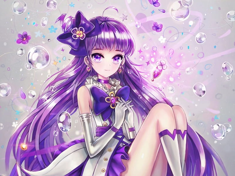 Purple, pretty, dress, bonito, magic, sweet, nice, fantasy, anime, bubbles,  beauty, HD wallpaper | Peakpx