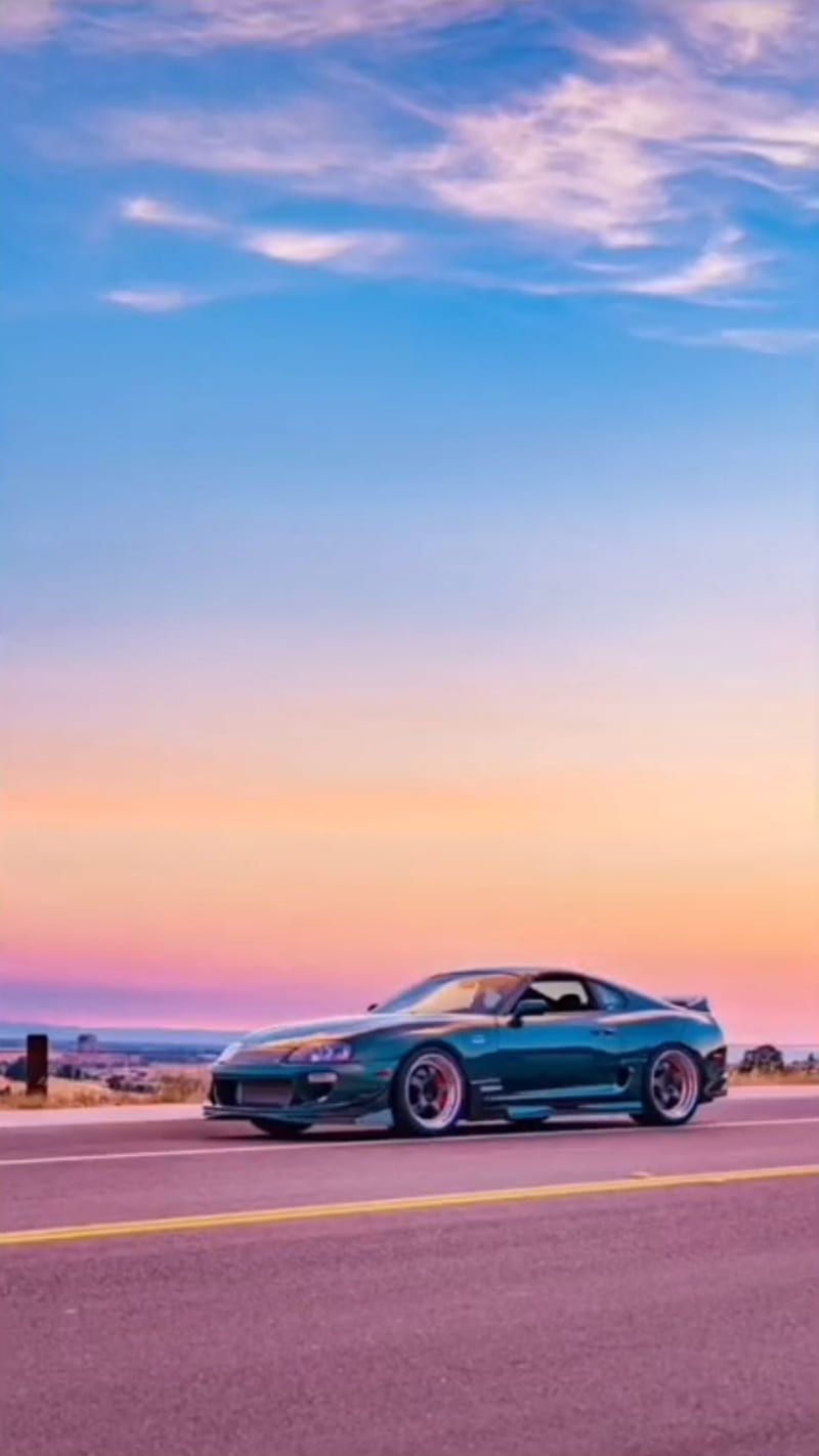 Toyota Supra, aesthetic, blue, car, driving, sky, tuning, HD phone wallpaper