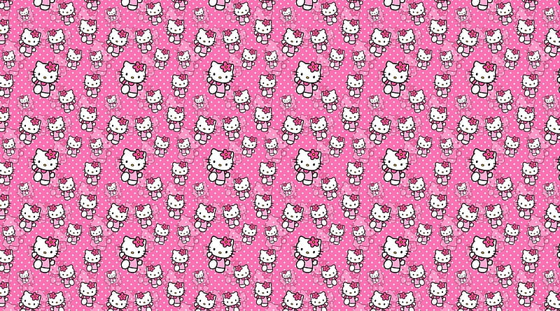 Hello Kitty pattern, pattern, red, bow, cat, animal, texture, paper, white, pink, HD wallpaper