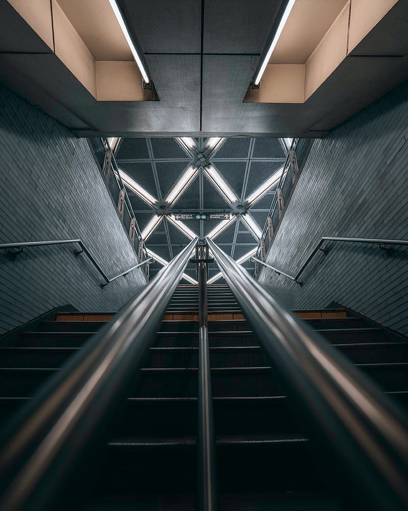 subway, stairs, railings, rise, HD phone wallpaper