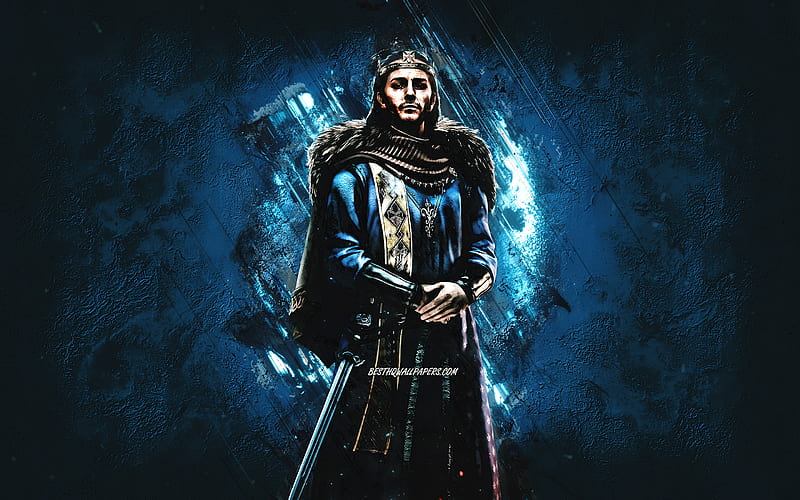 Alfred the Great, Assassins Creed Valhalla, Alfred of Wessex, blue stone background, creative art, HD wallpaper