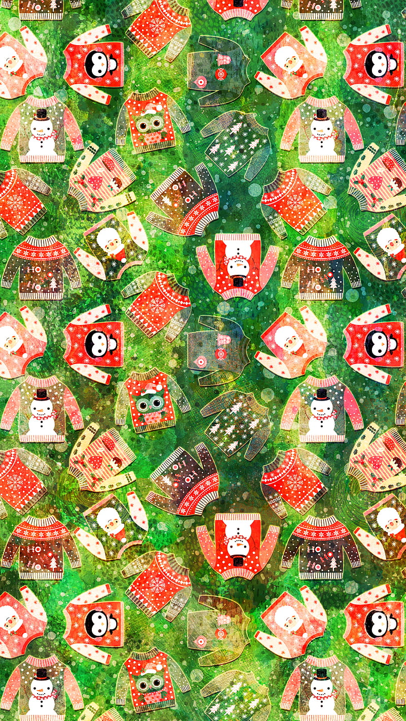 Christmas Ugly Sweater, Adoxali, Christmas, December, Santa, background, cartoon, clothes, cozy, cute, desenho, fun, funny, holiday, illustration, jumper, kawaii, knitted, merry, nordic, ornament, owl, pajama, party, pattern, penguin, pullover, season, seasonal, snowman, sweater, tacky, ugly, winter, wool, xmas, HD phone wallpaper