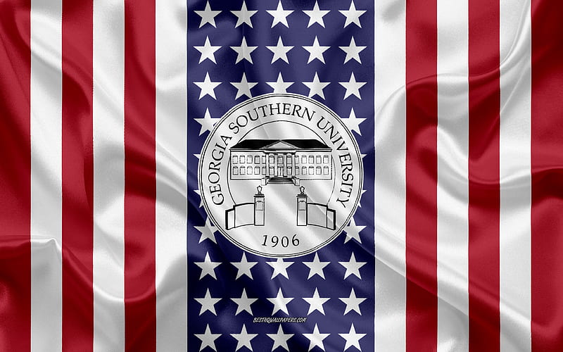Georgia Southern University Emblem, American Flag, Georgia Southern University logo, Savannah and Hinesville, Georgia, USA, Emblem of Georgia Southern University, HD wallpaper