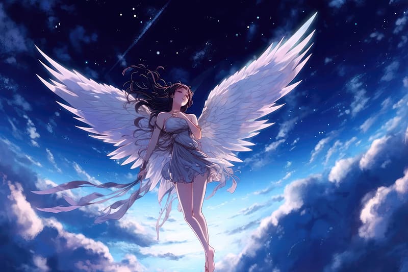 Angel Girl Flying In Heaven, angel, wings, artist, artwork, digital-art, HD wallpaper