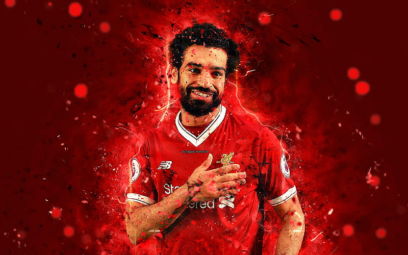 Mohamed Salah, abstract art, football stars, Liverpool, soccer, Salah, Premier League, footballers, neon lights, Mo Salah, Liverpool FC, HD wallpaper